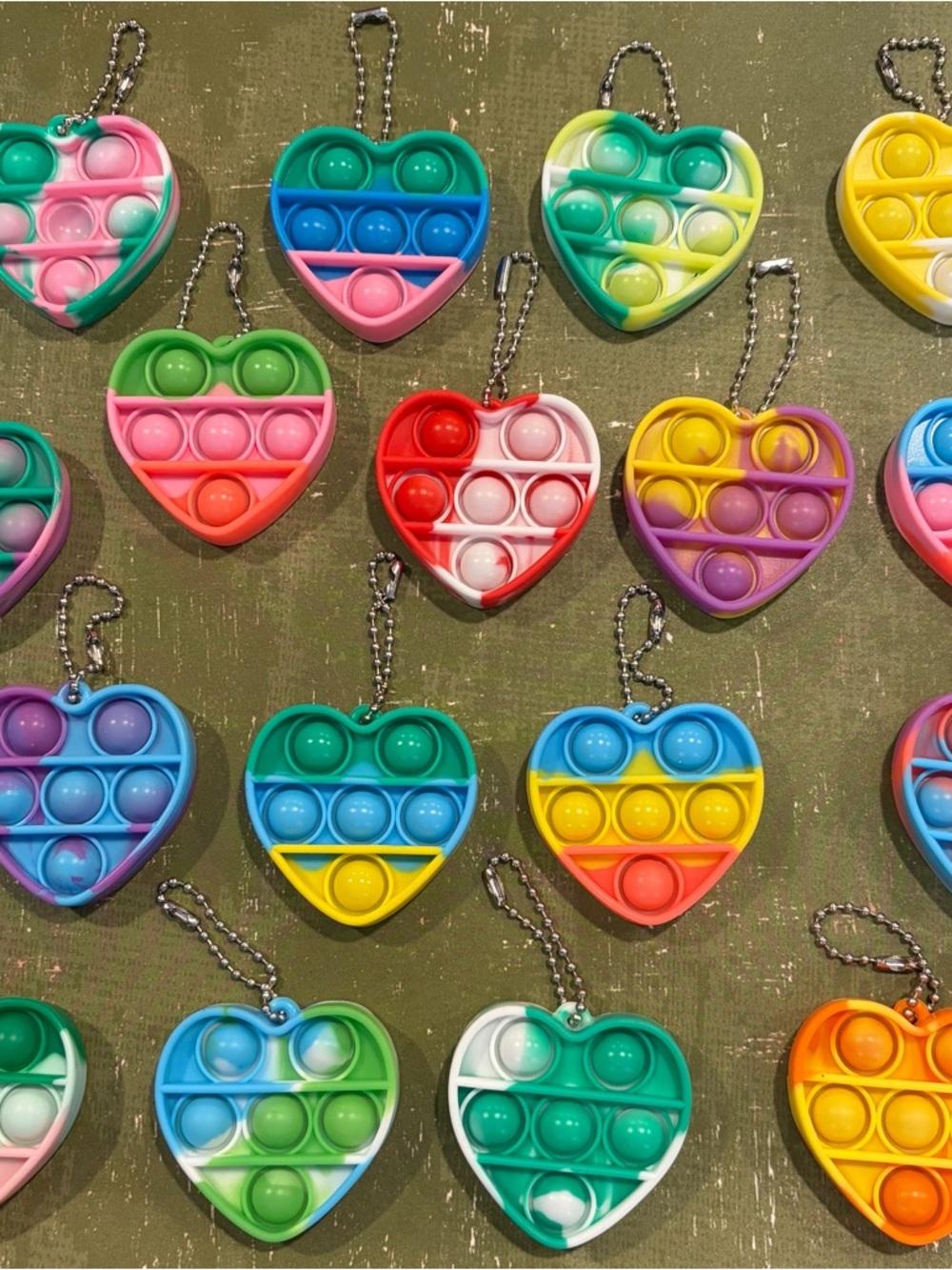 Heart-Shaped Multi-Color Pop-It Keychain Fidget Toy
